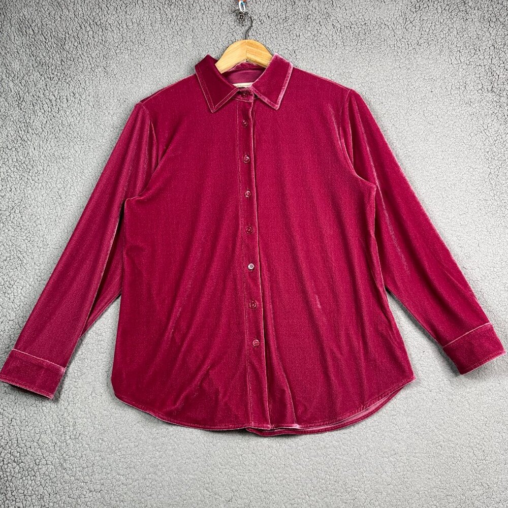Soft Surrounding Top Womens SP Berry Pink Boyfriend Fit Buton Down Loose Velvet